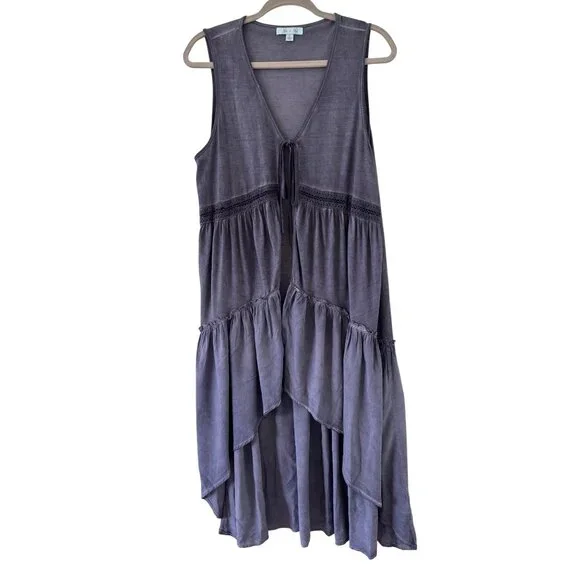 She + Sky Sleeveless Boho Tiered Vest With Lace Detail High Low Hem - Picture 9 of 10